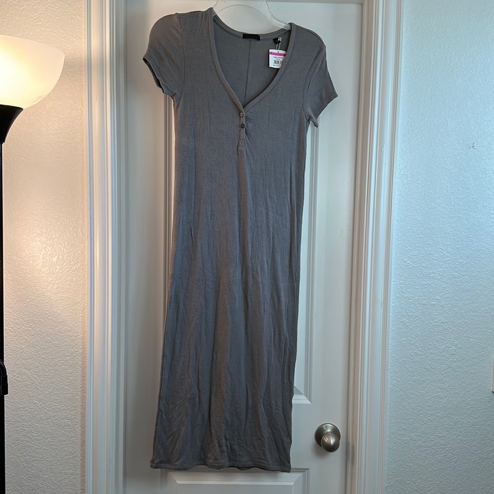 ATM Anthony Thomas Melillo Grey V-Neck Midi length dress//Small